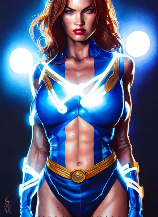 Prompt: portrait of apex legends megan fox as mystique from x - men, intricate, elegant, glowing lights, highly detailed, digital painting, artstation, glamor pose, concept art, smooth, sharp focus, illustration, art by artgerm and greg rutkowski, artey freytag