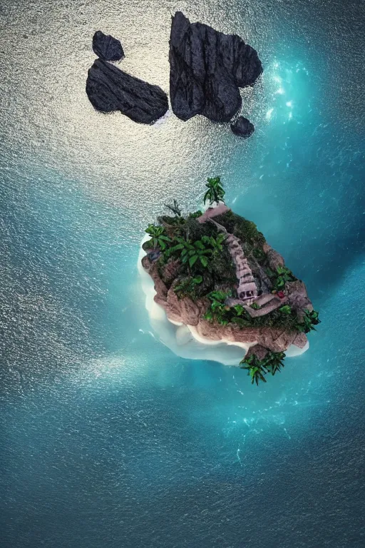 Prompt: a tiny magical island in the ocean, dramatic lighting, cinematic, establishing shot, extremely high detail, foto realistic, cinematic lighting, post processed, concept art, high details, cinematic, 8k resolution, beautiful detailed, photorealistic, digital painting, artstation, concept art, smooth, sharp focus, artstation trending, octane render, unreal engine