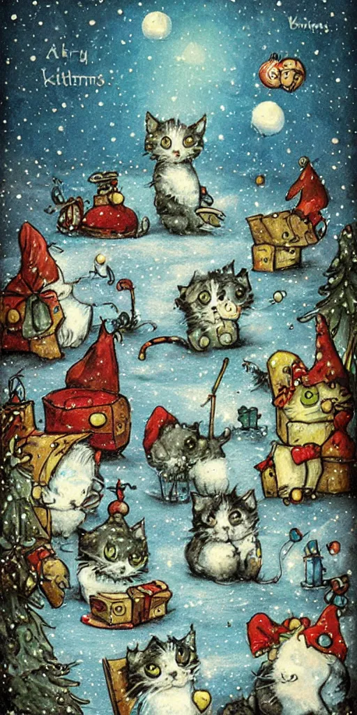 Image similar to a christmas kittens scene by alexander jansson