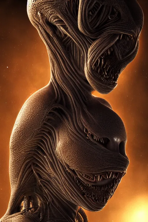 Prompt: an alien half swallowing a beautiful woman digital art, highly detailed, wide shot, intricate, fantasy, mystical, sharp focus, Trending on Artstation HQ, deviantart, unreal engine 5, 4K UHD image