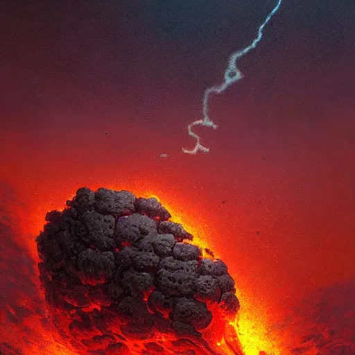 Image similar to A digital painting of a meteorite made of an insect hive burning up in the atmosphere, Wayne Barlowe Greg Rutkowski Jessica Rossier