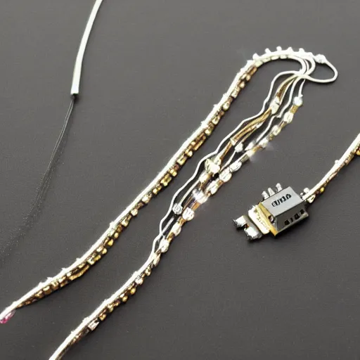 Image similar to a photo of a necklace with a speed controller and circuit boards hanging from it, jewelry, 4k