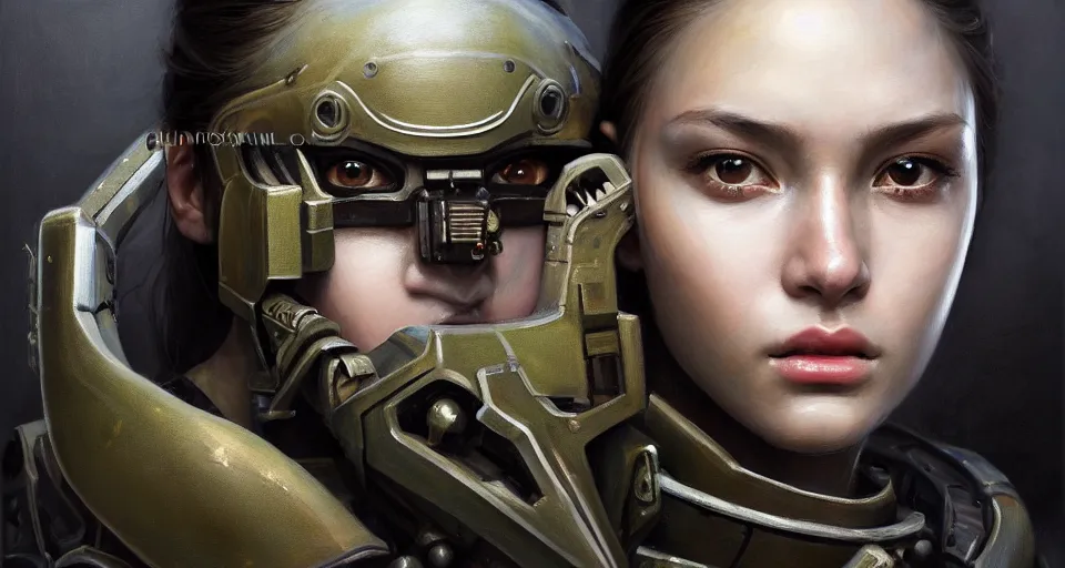 Prompt: a photorealistic painting of an attractive young girl, clothed in stealth-like battle armor, a giant sci-fi sniper rifle, olive skin, long dark hair, beautiful bone structure, symmetrical face, perfect eyes, intricate details, elegant, digital painting, illustration, sharp focus, minimal artifacts, from Metal Gear, in the style of Ruan Jia and Mandy Jurgens and Greg Rutkowski, trending on Artstation, award winning, unreal engine, octane render