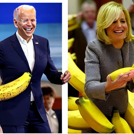 Prompt: tabloid photograph of Joe Biden slipping on a banana peel