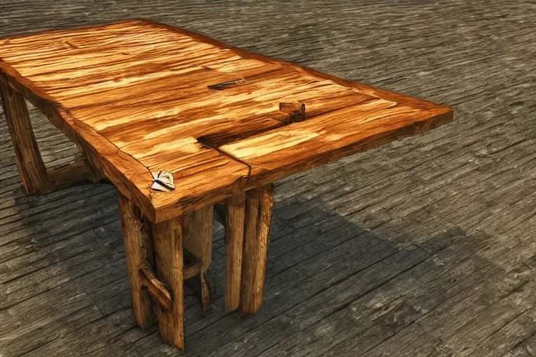 Image similar to a rustic rectangle wooden table with spikes sticking out of it. Dungeons and dragons fantasy digital art, artstation highquality 4k