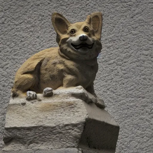 Image similar to corgi gargoyle made of stone, uncropped, photography