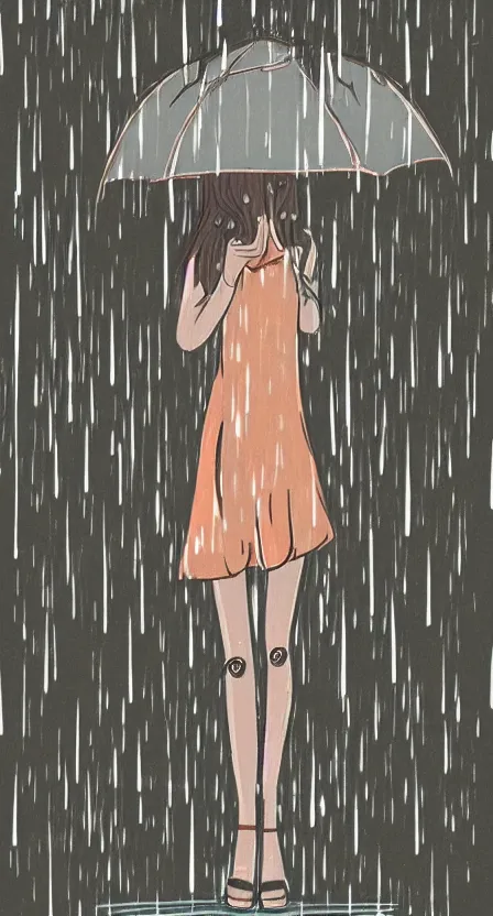 Image similar to girl in a summer rain ,hand draw,manga,ghibli studio style,retro style,90s vibe,Aesthetic,city