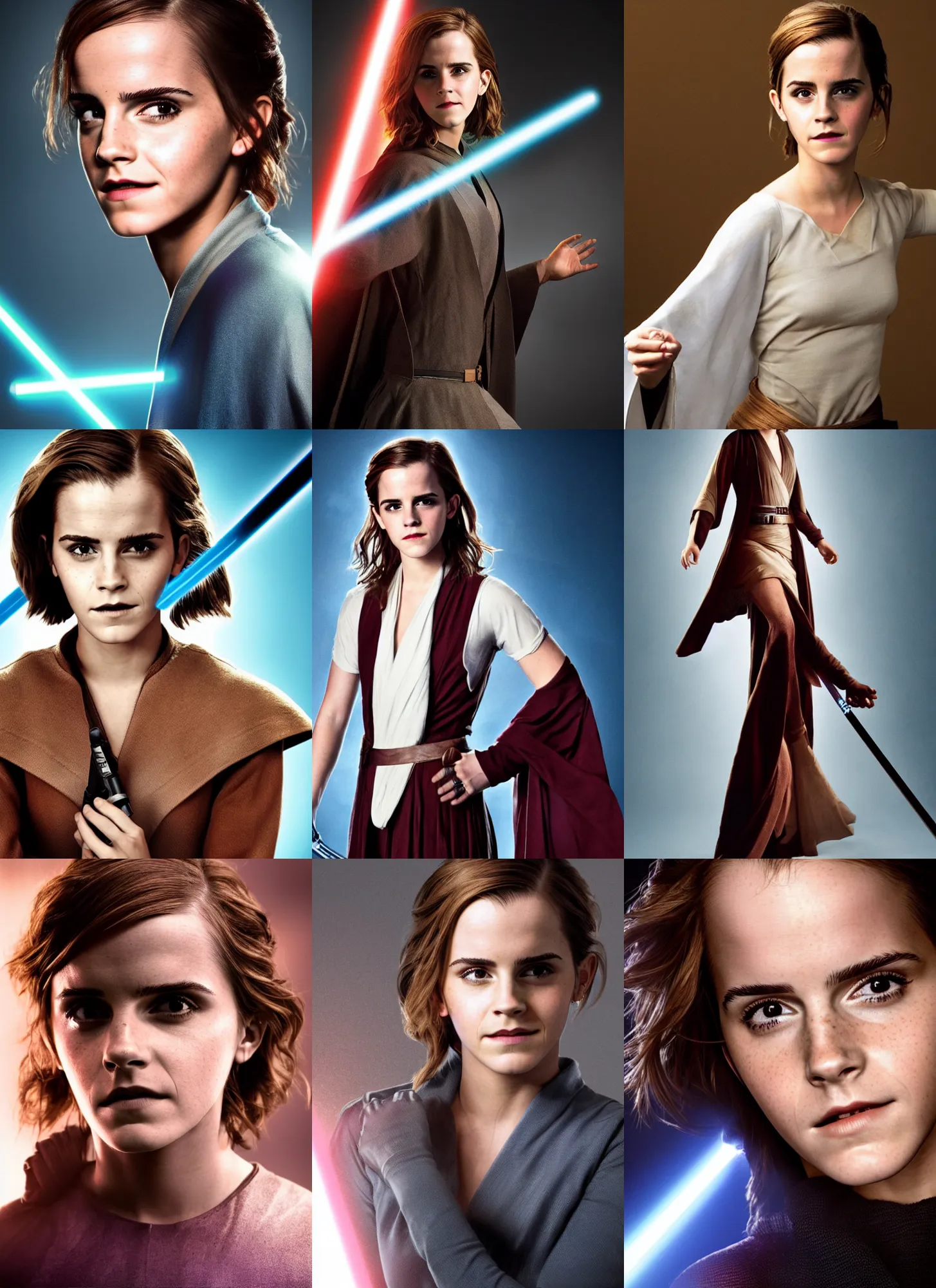 Prompt: emma watson as a jedi, promo shoot, studio lighting