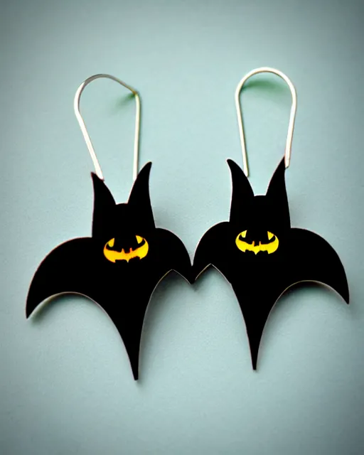 Image similar to spooky cartoon bat, 2 d lasercut earrings,