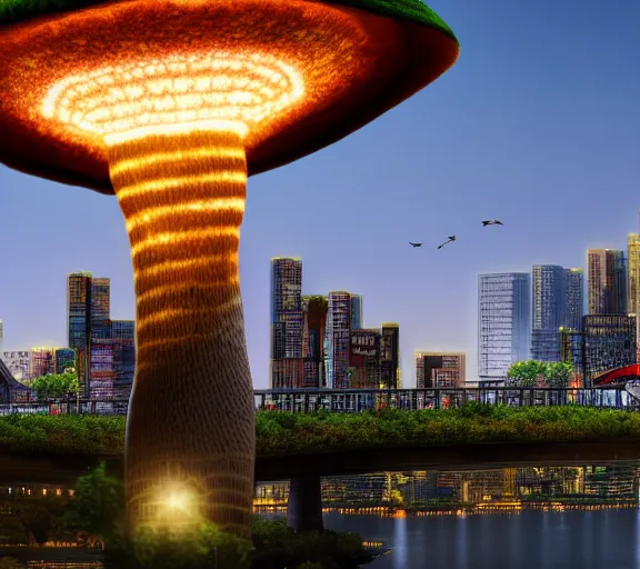 Image similar to a city built upside down from a cap of a giant mushroom. highly detailed 8 k. intricate. lifelike. soft light. nikon d 8 5 0. cinematic post - processing