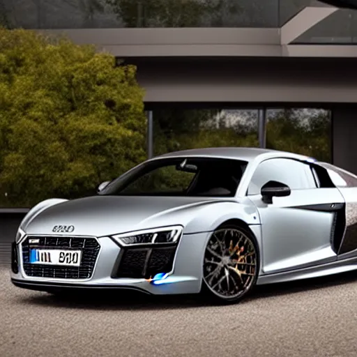 Image similar to a photo of a Audi r 8 made of gold, 8k