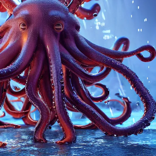 Prompt: giant wet glistening medusa octopus chimera, dripping mucus from its tentacles, ocean, storm, octane render