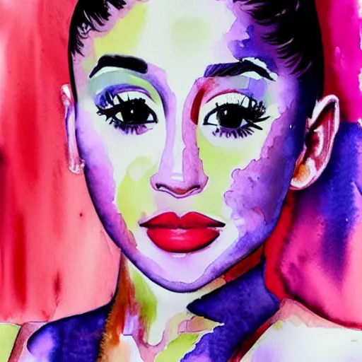 Image similar to A watercolor expressionist portrait of Ariana Grande