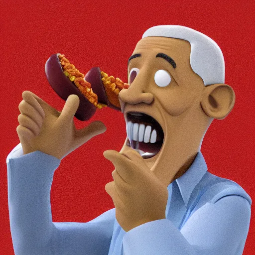 Image similar to 3 d render of obama yelling at a hotdog