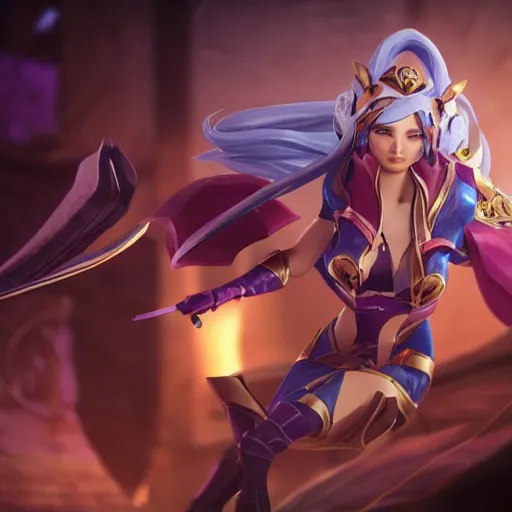 Image similar to still of pretty Irelia (League of Legends) in KDA More music video. 3d render, octane render, game art, realistic, highly detailed, trending on artstation, 4k, trending on artstation, pixar, cgsociety, unreal engine 5, redshift render, trending on artstation, blender, behance, cg