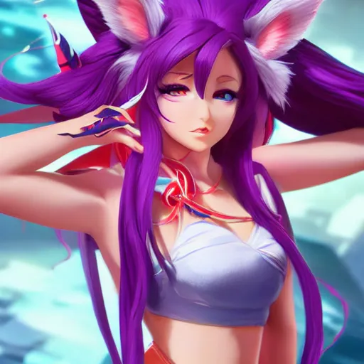 Prompt: ahri, official art, render, highly detailed