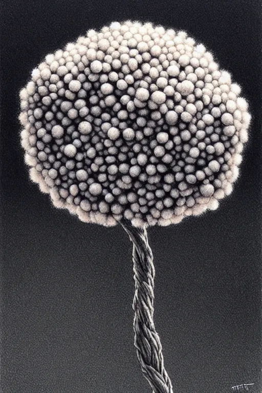 Image similar to a pompom tree viewed from a low angle, digital illustration by chris van allsburg and artgerm, intricate details, surreal, photorealistic, award winning