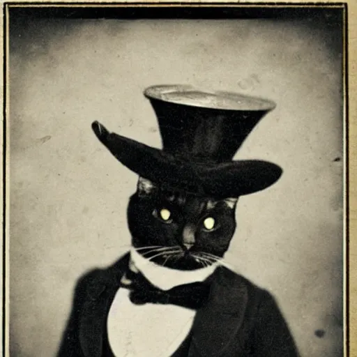 Image similar to a cat with a top hat and a monocle!!!!, 1 8 8 0 vintage photo, ultra detailed