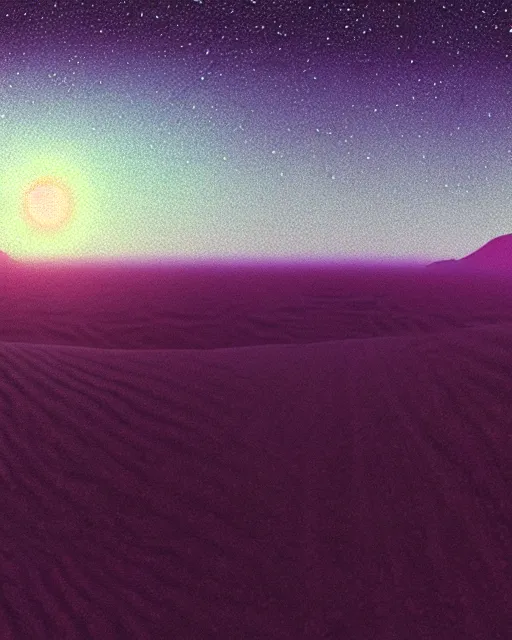 Image similar to landscape by vija celmins, crystal desert at dawn at dusk sunset poppy at night anime apocalyptic synthwave cyberpunk forest matte painting laser alien nature hyperrealism dieselpunk san andreas elysian vaporwave myst fisheye, archdaily, wallpaper, highly detailed, trending on artstation.