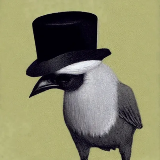 Prompt: gentlemanly bird wearing a bowler hat