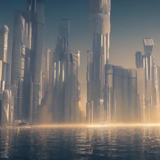 Image similar to utopian futuristic city floating in the clouds