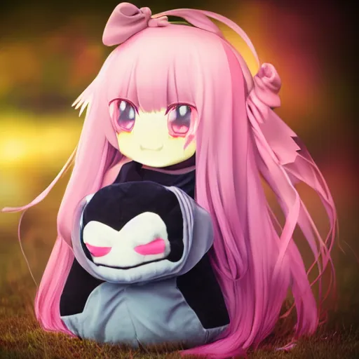Prompt: cute fumo plush of a girl with a big heart, monstergirl, blob anime, bokeh, vray