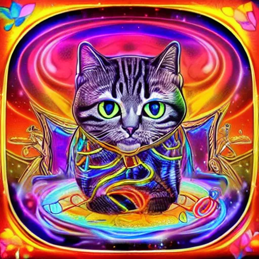 Prompt: psychedelic cat emperor of time and space hd