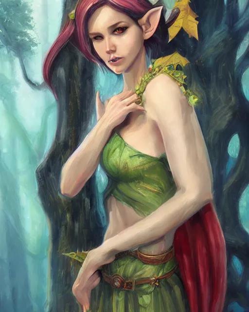 Image similar to a beautiful elf princess, oil painting, by Fernanda Suarez