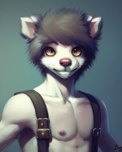 Prompt: character concept art of a cute young male anthropomorphic furry | | adorable nuzzle, key visual, realistic shaded perfect face, fine details by stanley artgerm lau, wlop, rossdraws, james jean, andrei riabovitchev, marc simonetti, and sakimichan, trending on weasyl