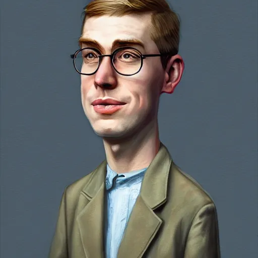 Image similar to Joe Pera, a fine art painting, Patrick Brown, trending on cgsociety, artstation, american realism, 2d game art, photo illustration, daz3d, official art,