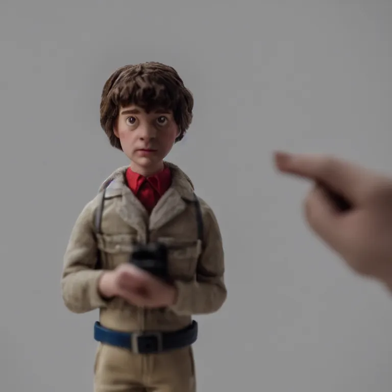 Image similar to a cinematic film still of a claymation stop motion film stranger things, portrait, shallow depth of field, 8 0 mm, f 1. 8