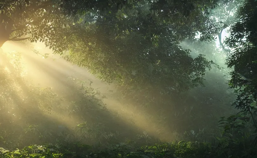 Prompt: a beautiful render of a tree that fruits human heads, rainforest, sunset lighting, intricate detail, hazy, humid, volumetric lighting, god rays, 8 k, photorealistic, raytracing effects, unreal engine 5