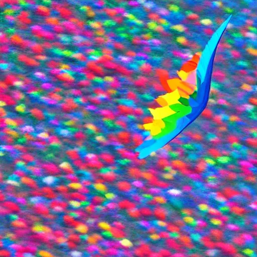 Image similar to unicorn sharp focus colorful photograph long tail flying