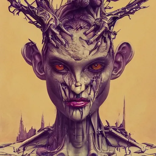 Image similar to portrait of Gargoyle, cameras, melting ,8k,by tristan eaton,Stanley Artgermm,Tom Bagshaw,Greg Rutkowski,Carne Griffiths, Ayami Kojima, Beksinski, Giger,trending on DeviantArt,face enhance,hyper detailed,minimalist,cybernetic, android, blade runner,full of colour