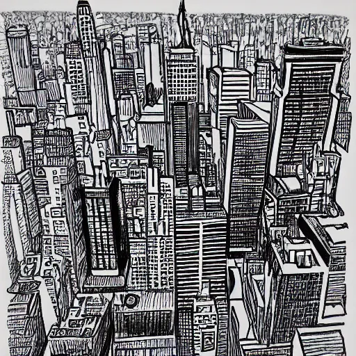 Prompt: 4 year old drawing of New York