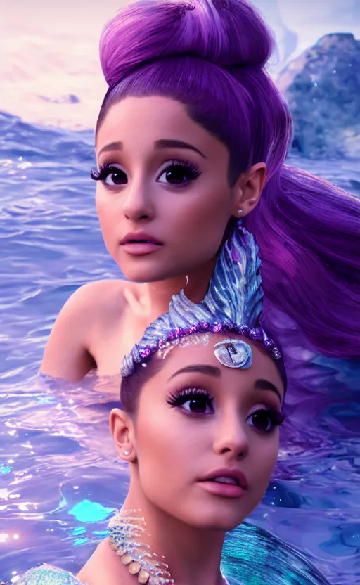 Image similar to ariana grande as a charming mermaid work safe dreamlike with jewelry, photo realistic, hyperdetailed, 8 k realistic, frostbite 3 engine, cryengine, dof, trending on artstation, digital art