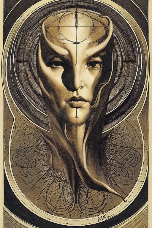 Image similar to calligraphy vesica piscis in the style of wayne barlowe, gustav moreau, goward, bussiere, roberto ferri, santiago caruso, luis ricardo falero, austin osman spare