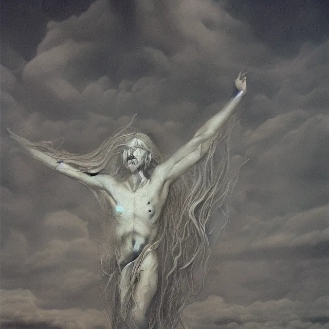 Image similar to Boreas by Zdzisław Beksiński, oil on canvas