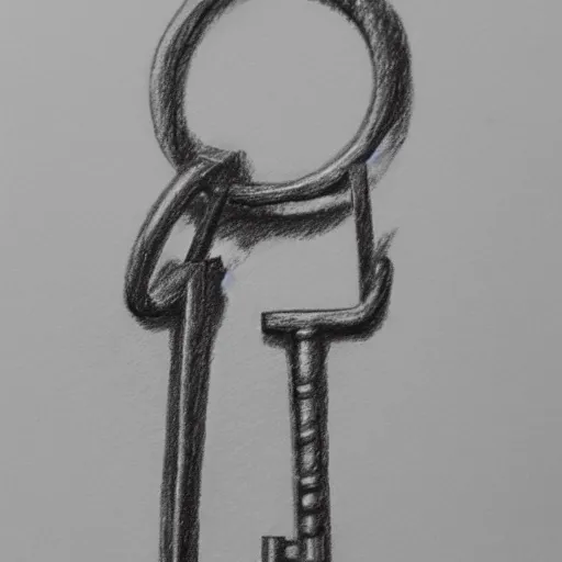 Prompt: a key in hand, simple pencil drawing