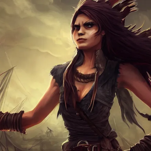 Prompt: a strong young pirate woman in a sleeveless vest, mid twenties, angry, black lines running up her arms like veins, fighting, storm clouds in the background, long dark hair, character art, full body art, Dungeons and Dragons, D&D, trending on artstation, artgerm, 4k ultra hd, sharp focus, digital art by Ilya Kuvshinov and Ross Tran,