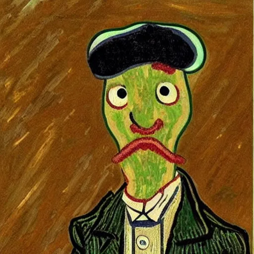 Image similar to handsome squidward, giga chad, van gogh style