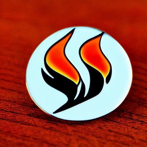 Image similar to a retro minimalistic fire flames warning enamel pin, use of negative space allowed, black and white only, smooth curves