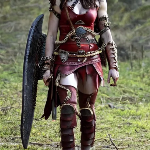 Prompt: full body photo of alexandra daddario as a barbarian warrior