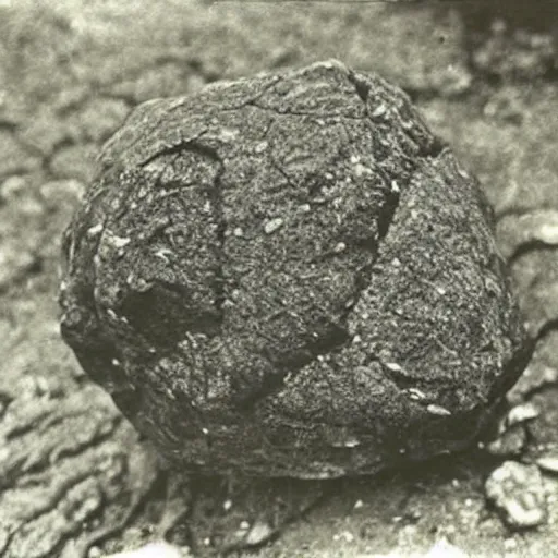 Image similar to An old, creepy, but very detailed photograph found of a suspicious rock near a lava lake with a very difficult equation written on it.