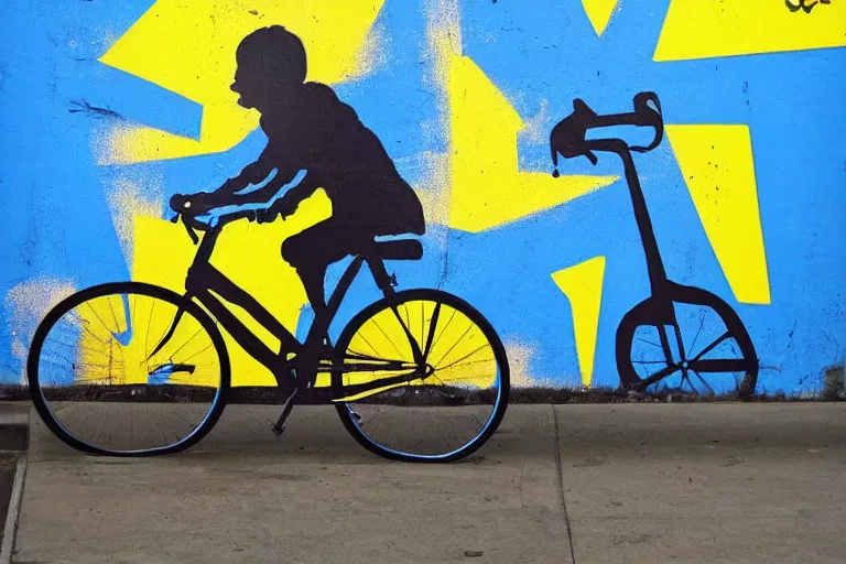 Image similar to bike stylize, san francisco, bansky art style, dynamic, yellow jersey