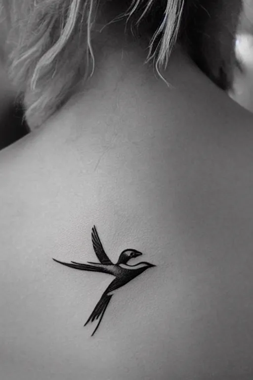 Image similar to a beautiful tattoo design of minimalist swallows flying into spherical lines and simple basic shapes, black ink, abstract logo, line art