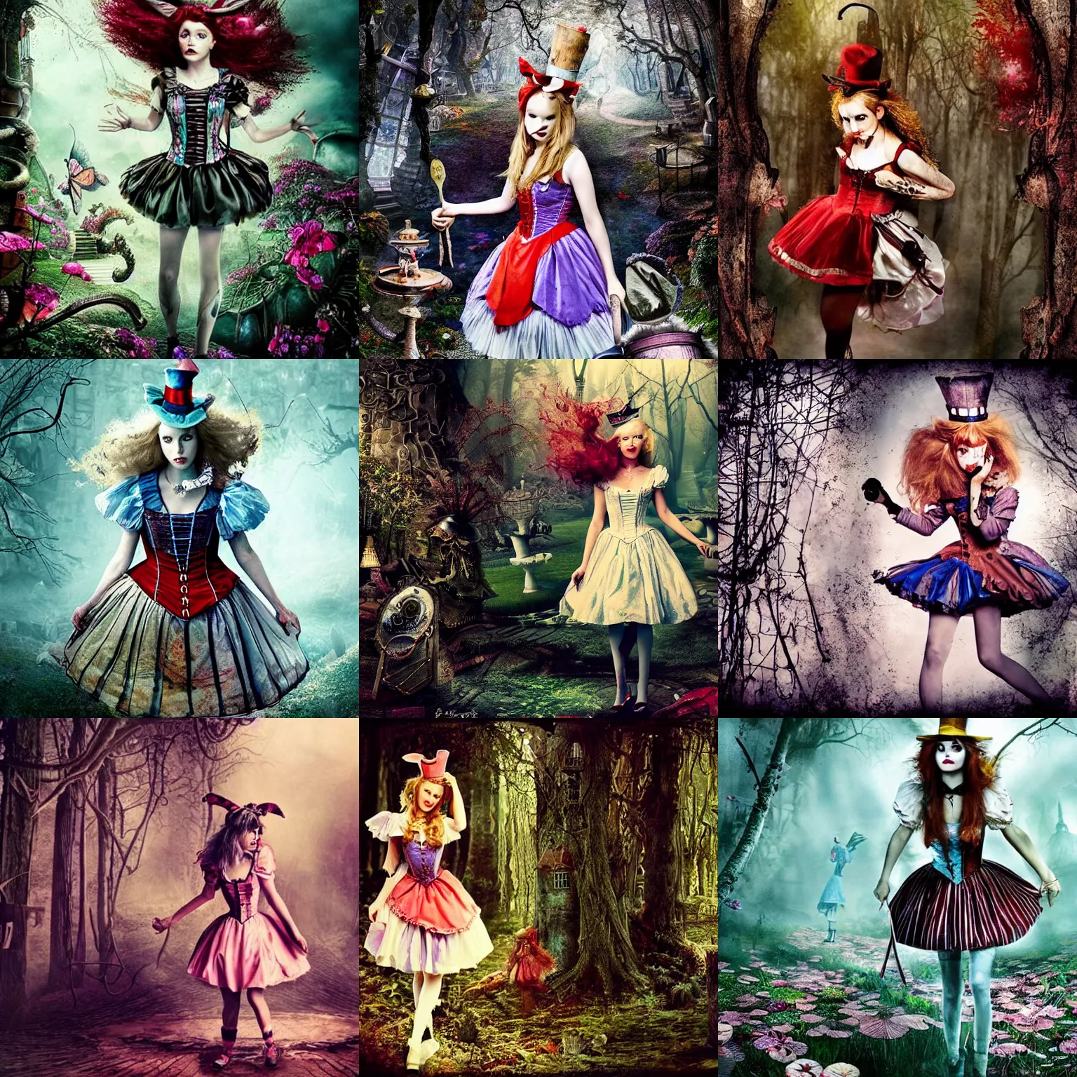 Prompt: < photo hd stunning gritty reimagined > alice in wonderland < / photo >