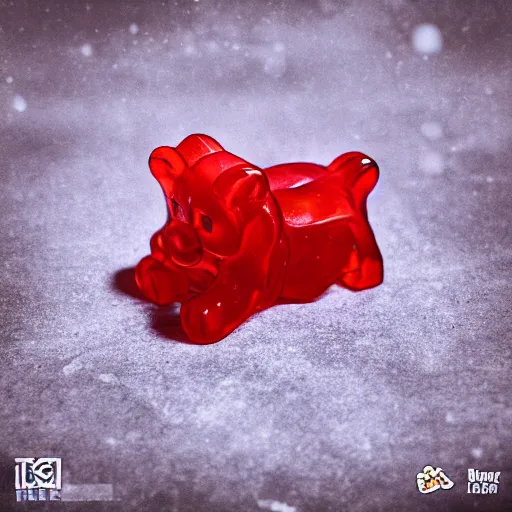 Prompt: gummy bear made from the sins of the father, dark, decrepit, war barren, red, lost, 4 k, octane render