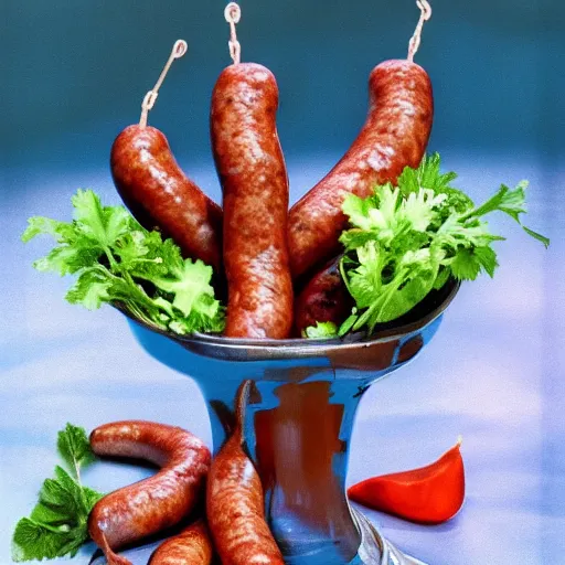 Prompt: photo sausages in a vase, 4 k,