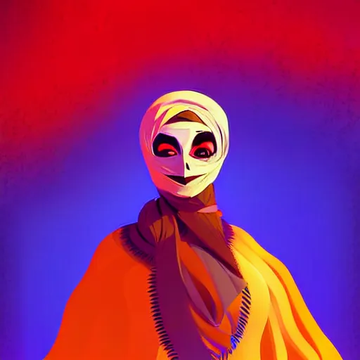 Image similar to curled perspective digital art of woman with keffiyeh covered face by anton fadeev from nightmare before christmas